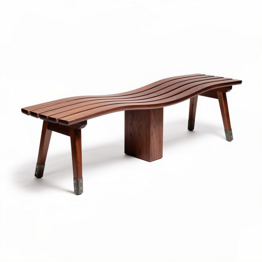 Wooden bench for outdoor use with curved design 150 x 50 x 40cm