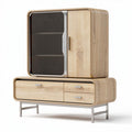 Wooden storage cabinet with glass doors and metal frame 100 x 40 x 120cm